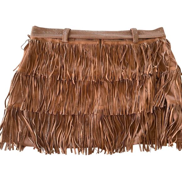 NYLON apparel Western Cowgirl Studded Sparkly Faux Suede Fringe Skirt W/Belt 3XL - Picture 3 of 8